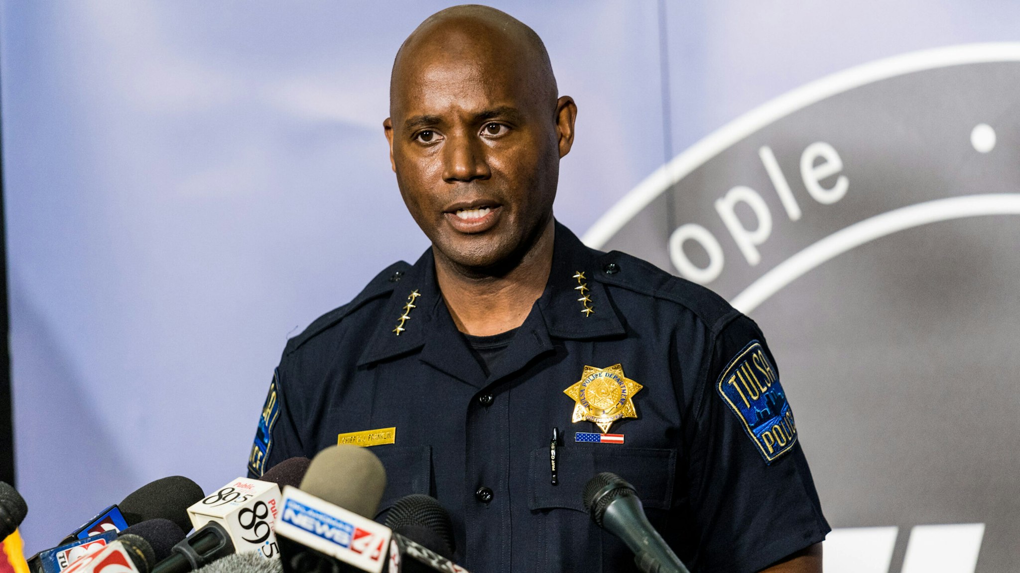 Wendell Franklin, chief of the Tulsa Police Department, speaks during a news conference in Tulsa, Oklahoma, U.S., on Wednesday, June 17, 2020. Bruce Dart, chief of Tulsa, Oklahoma, Health Department, said he had advised that President Trump's political rally set for Saturday be delayed until conditions were safer.