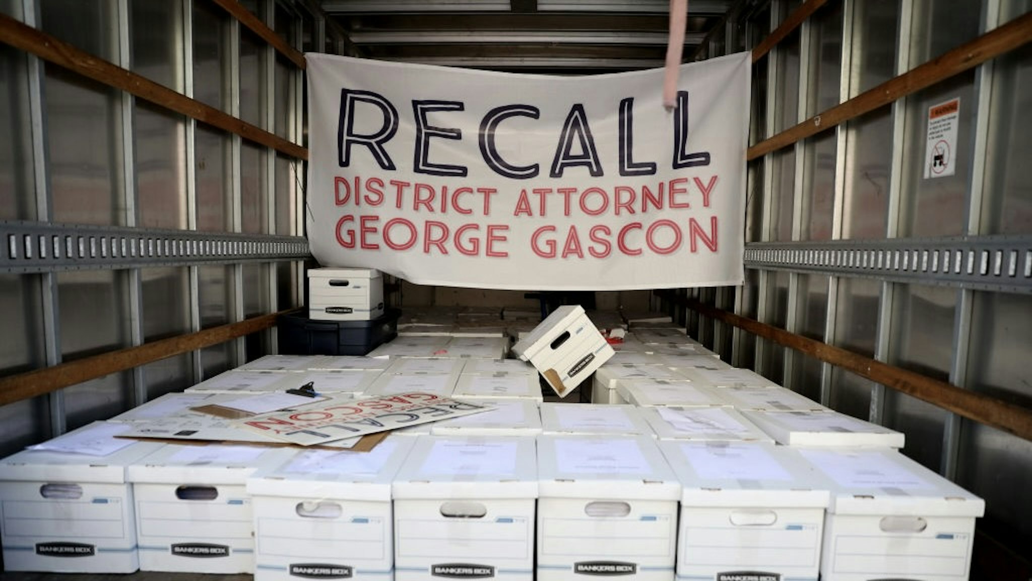 petition to recall Los Angeles County District Attorney George Gascón NORWALK, CA - JULY 06: A truck arrives with over 700,000 petition signatures in an effort to recall Los Angeles County District Attorney George Gascón to be submited to the County of Los Angeles Registrar Recorder/County Clerk office on Wednesday, July 6, 2022 in Norwalk, CA. (Gary Coronado / Los Angeles Times via Getty Images) Gary Coronado / Contributor