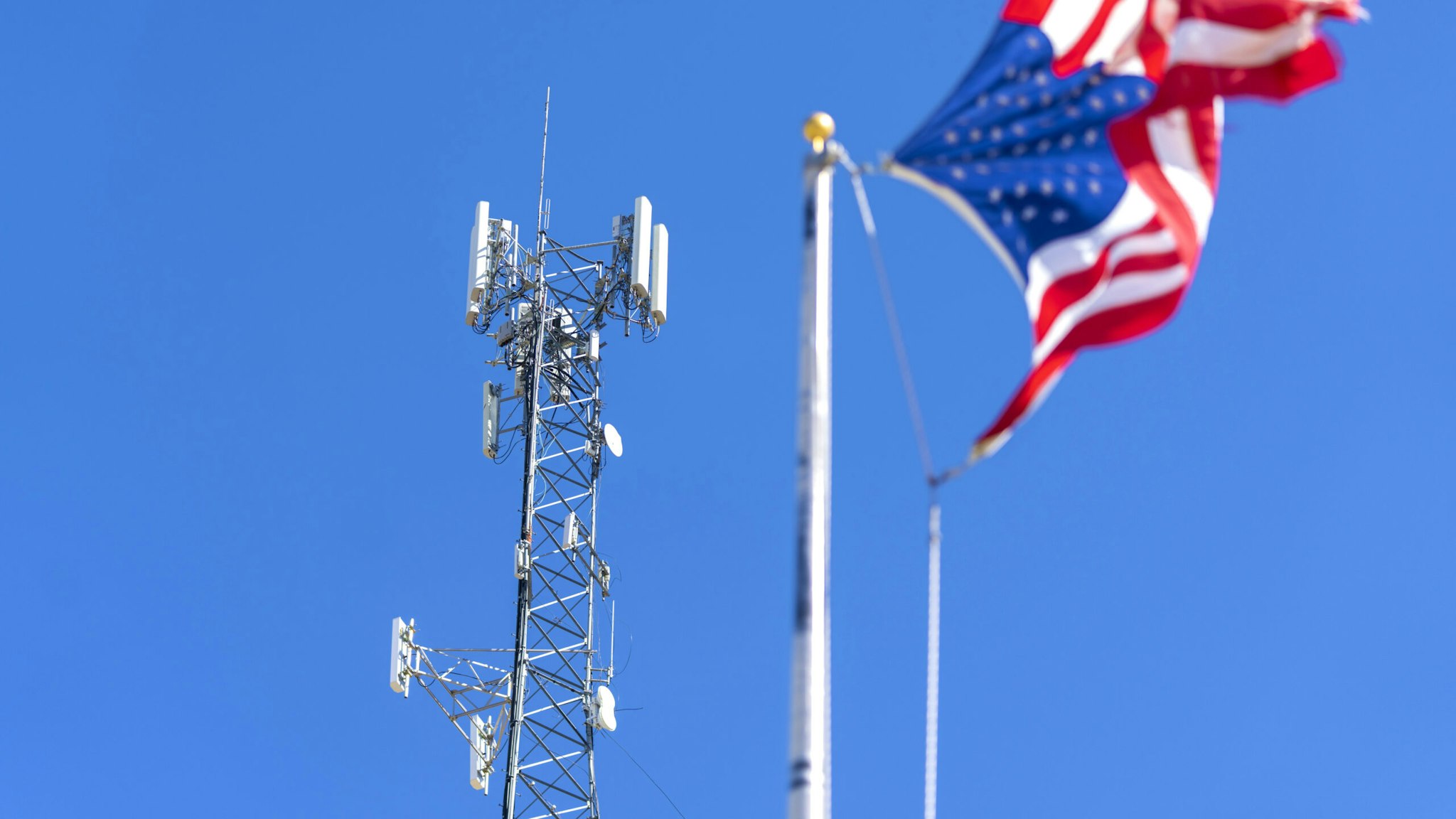 A United Wireless tower in Dodge City, Kansas, US, on Friday, April 8, 2022. Rural telecom providers, corporate jets, and even the Department of Defense retain gear made by Huawei and other companies banned three years ago when US officials sounded the alarm on certain Chinese-made equipment, citing national security threats.