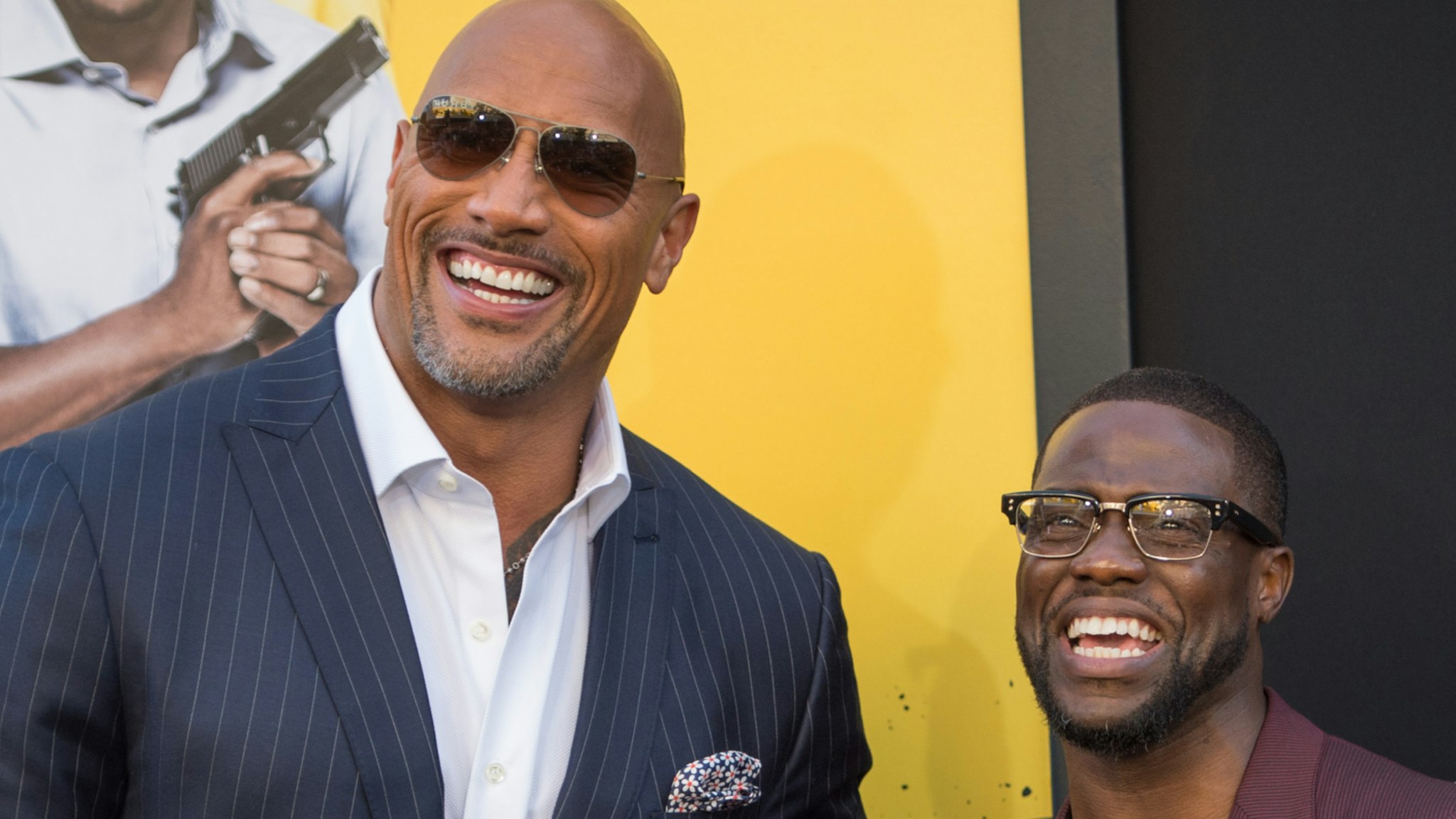 Actors Dwayne Johnson and Kevin Hart attend the premiere of Warner Bros. Pictures' "Central Intelligence" at Westwood Village Theatre on June 10, 2016 in Westwood, California.