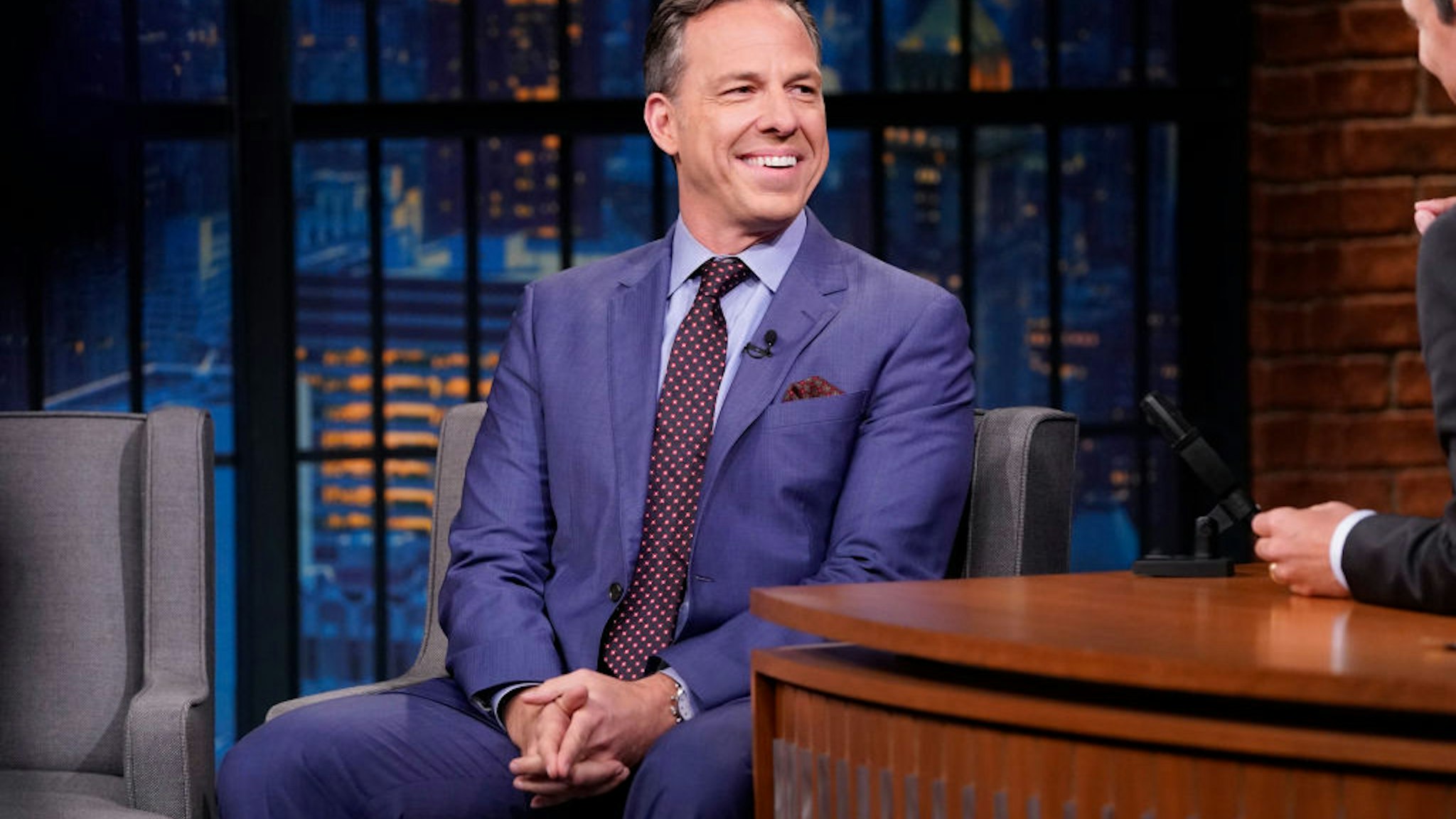 LATE NIGHT WITH SETH MEYERS -- Episode 875 -- Pictured: CNN's Jake Tapper during an interview with host Seth Meyers on August 15, 2019 -- (Photo by: Lloyd Bishop/NBCU Photo Bank/NBCUniversal via Getty Images via Getty Images)