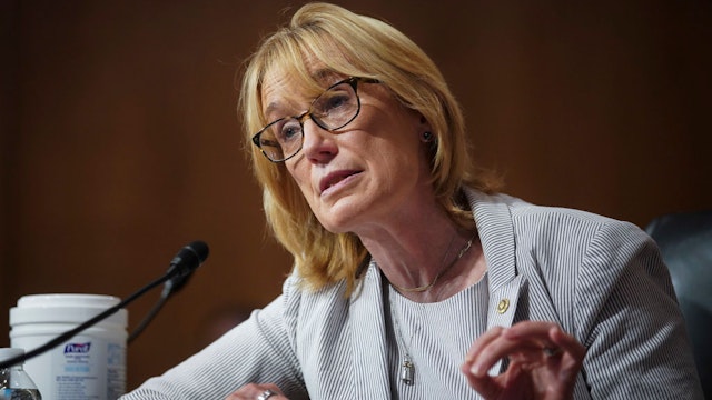 WASHINGTON, DC - JUNE 25: U.S. Sen. Maggie Hassan (D-NH) speaks at a hearing of the Homeland Security Committee attended by acting U.S. Customs and Border Protection (CBP) Commissioner Mark Morgan at the Capitol Building on June 25, 2020 in Washington, DC. Morgan and President Donald Trump in Yuma, Arizona recently marked the 200th mile of the wall on the U.S.-Mexico border, an effort to control immigration touted in the president's 2016 presidential campaign. (Photo by Alexander Drago-Pool/Getty Images)