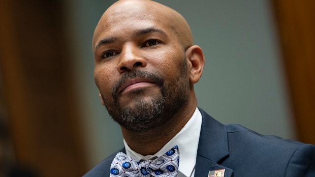 WASHINGTON, DC - JULY 1: Former U.S. Surgeon General Dr. Jerome Adams testifies during a Select Subcommittee on the Coronavirus Crisis hearing about how to counter vaccine hesitancy, on Capitol Hill July 1, 2021 in Washington, DC. According to the committee, a recent survey shows that up to 20 percent of Americans continue to say they will refuse the vaccine or are unsure about the vaccine. (Photo by Drew Angerer/Getty Images)