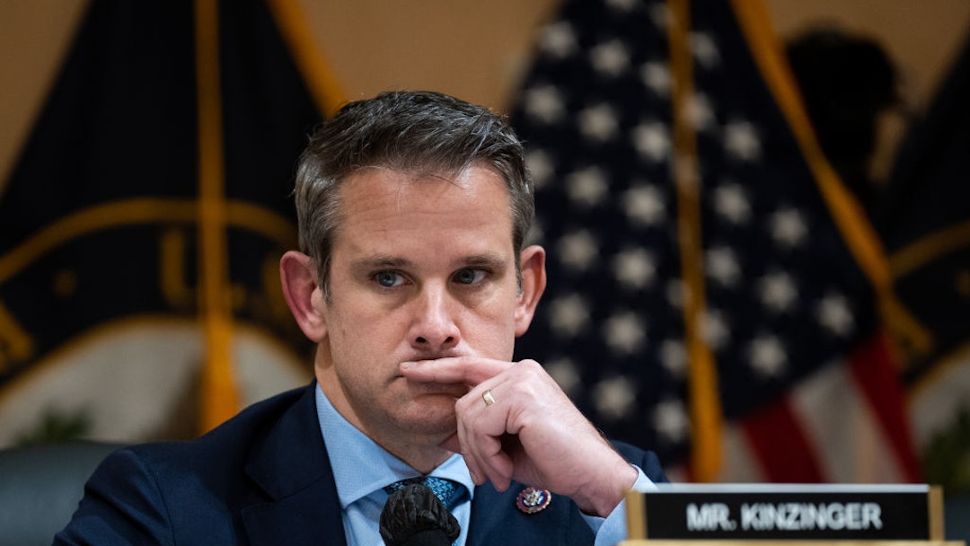 UNITED STATES - JUNE 23: Rep. Adam Kinzinger, R-Ill., listens during the Select Committee to Investigate the January 6th Attack on the U.S. Capitol hearing in the Cannon House Office Building in Washington on Thursday, June 23, 2022. (Bill Clark/CQ-Roll Call, Inc via Getty Images)