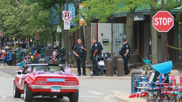 Belongings are shown left behind at the scene of a mass shooting along the route of a Fourth of July parade on July 4, 2022 in Highland Park, Illinois.