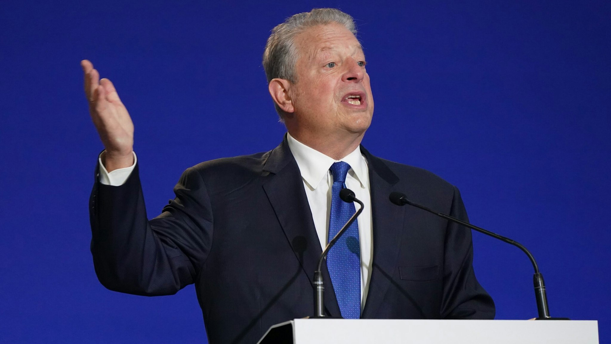 GLASGOW, SCOTLAND - NOVEMBER 05: Al Gore speaks during the "Destination 2030: Making 1.5C A Reality" event on day six of the Cop 26 Summit at the SEC on November 05, 2021 in Glasgow, Scotland.