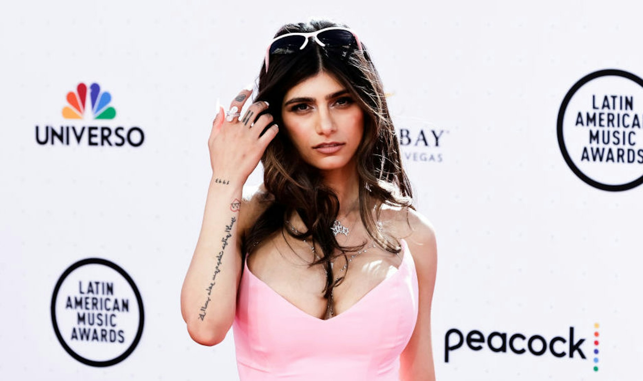 Mia Khalifa arrives at the 2022 Latin American Music Awards at Michelob ULTRA Arena on April 21, 2022 in Las Vegas, Nevada.