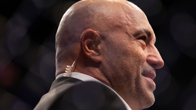 LAS VEGAS, NEVADA - JULY 02: Joe Rogan looks on during UFC 276 at T-Mobile Arena on July 02, 2022 in Las Vegas, Nevada. (Photo by Carmen Mandato/Getty Images)