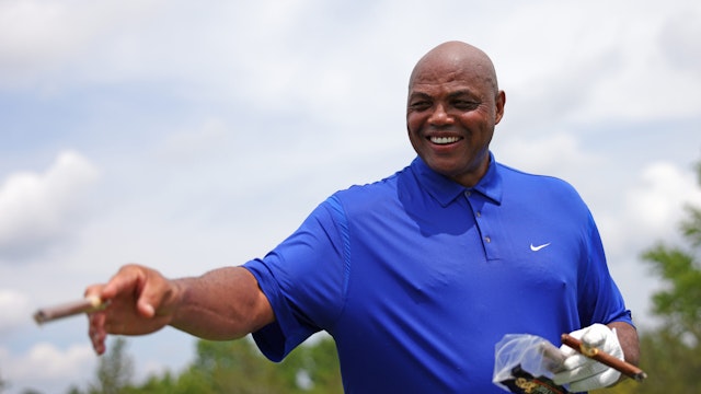 BEDMINSTER, NEW JERSEY - JULY 28: Charles Barkley with cigars on the seventh hole during the pro-am prior to the LIV Golf Invitational - Bedminster at Trump National Golf Club Bedminster on July 28, 2022 in Bedminster, New Jersey.