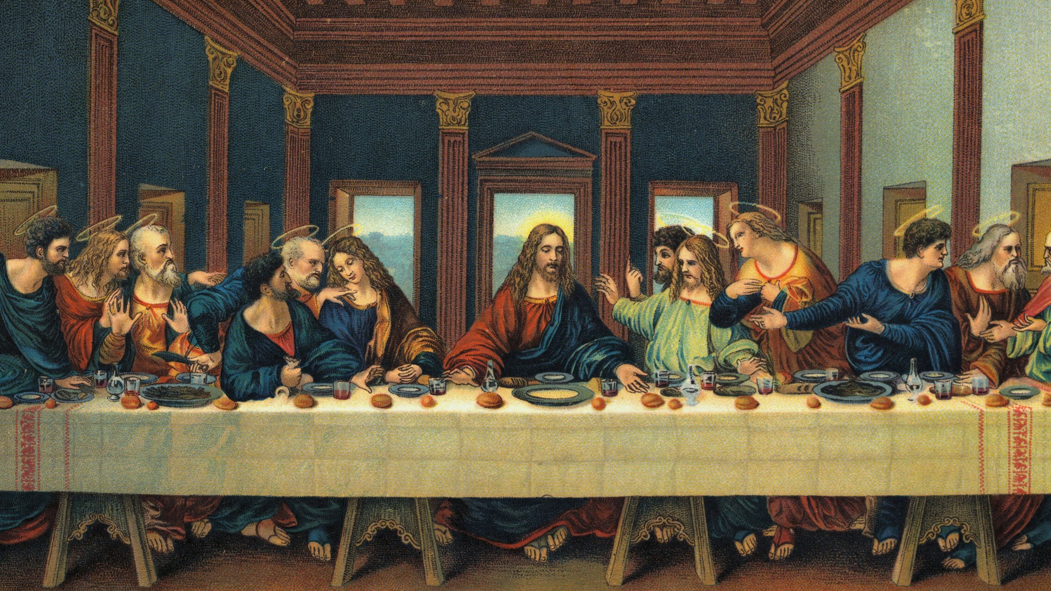 An illustration based after The Last Supper by Leonardo da Vinci.