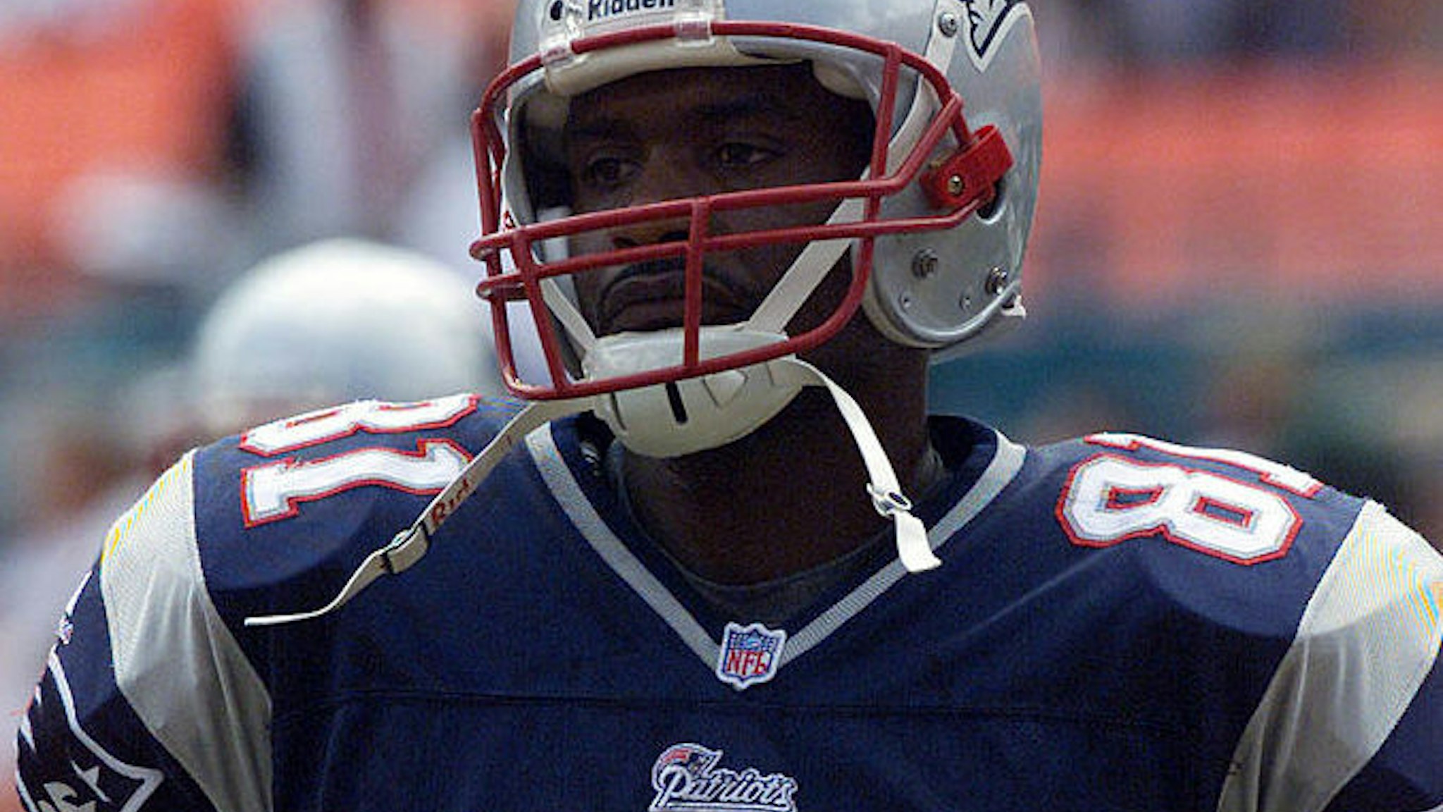Charles Johnson of the New England Patriots looks on during the game against the Miami Dolphins at Pro Player Stadium in Miami, Florida. The Dolphins defeated the Patriots 30-10.