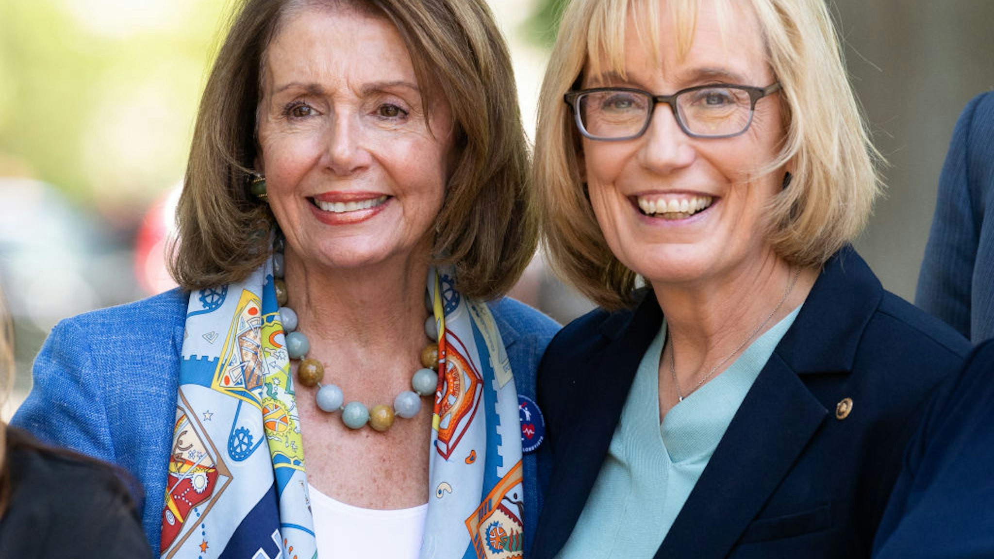 WASHINGTON, DC, UNITED STATES - 2018/06/26: United States Representative Nancy Pelosi (D-CA) and Senator Maggie Hassan (D-NH) at a press conference in the US Capitol. (Photo by Michael Brochstein/SOPA Images/LightRocket via Getty Images)