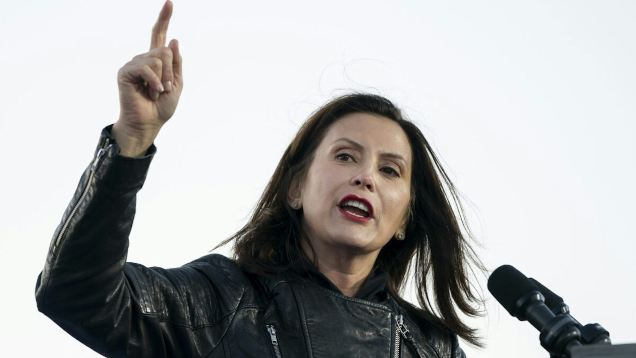 Gov. Gretchen Whitmer speaks during a drive-in campaign rally with Democratic presidential nominee Joe Biden and former President Barack Obama at Belle Isle on October 31, 2020 in Detroit, Michigan
