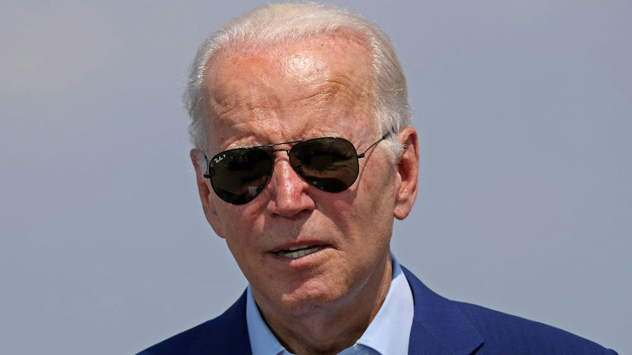 Somerset, MA - July 20: President Joe Biden traveled to Somerset, MA to deliver remarks on tackling the climate crisis and seizing the opportunity of a clean energy future to create jobs and lower costs for families. Biden unveiled the latest efforts during a visit to the former coal-fired Brayton Point power plant, which is shifting to offshore wind manufacturing. It's the embodiment of the transition to clean energy that Biden is seeking. (Photo by David L. Ryan/The Boston Globe via Getty Images)