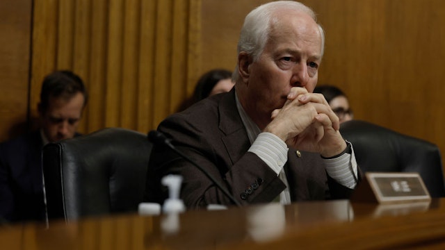 WASHINGTON, DC - JUNE 15: Sen. John Cornyn (R-TX) speaks during a hearing on "Protecting America’s Children From Gun Violence" with the Senate Judiciary Committee at the U.S. Capitol on June 15, 2022 in Washington, DC. As the Senate negotiates a bipartisan gun legislation framework, the committee heard from medical experts, victims of gun violence and law enforcement officers from major cities. (Photo by Anna Moneymaker/Getty Images)