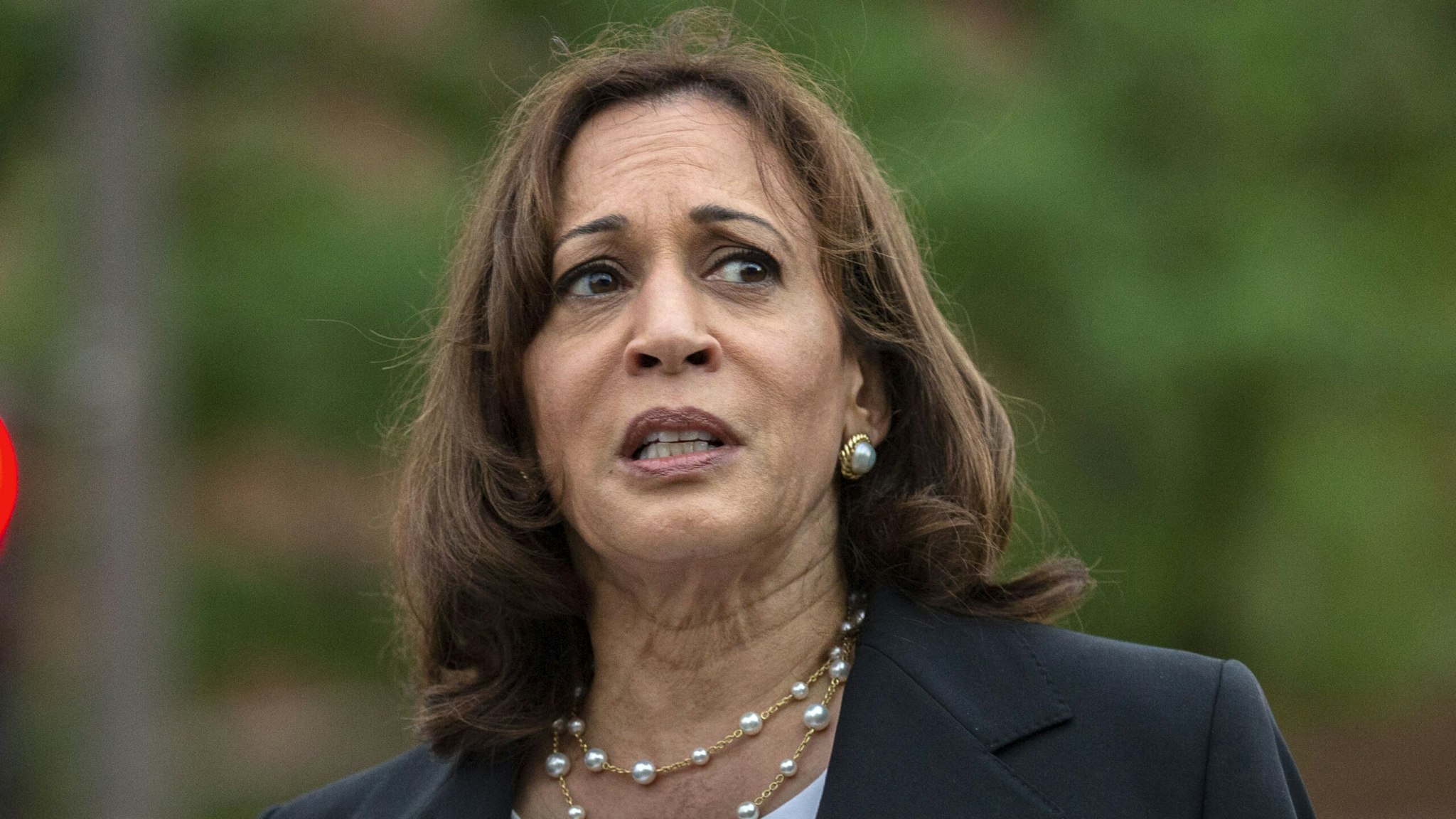 HIGHLAND PARK, IL - JULY 05: U.S. Vice President Kamala Harris speaks, near the scene of a mass shooting yesterday during a Fourth of July parade, on July 5, 2022 in Highland Park, Illinois. Authorities have charged Robert “Bobby” E. Crimo III, 22, with seven counts of first-degree murder in the attack that also injured 47, according to published reports.