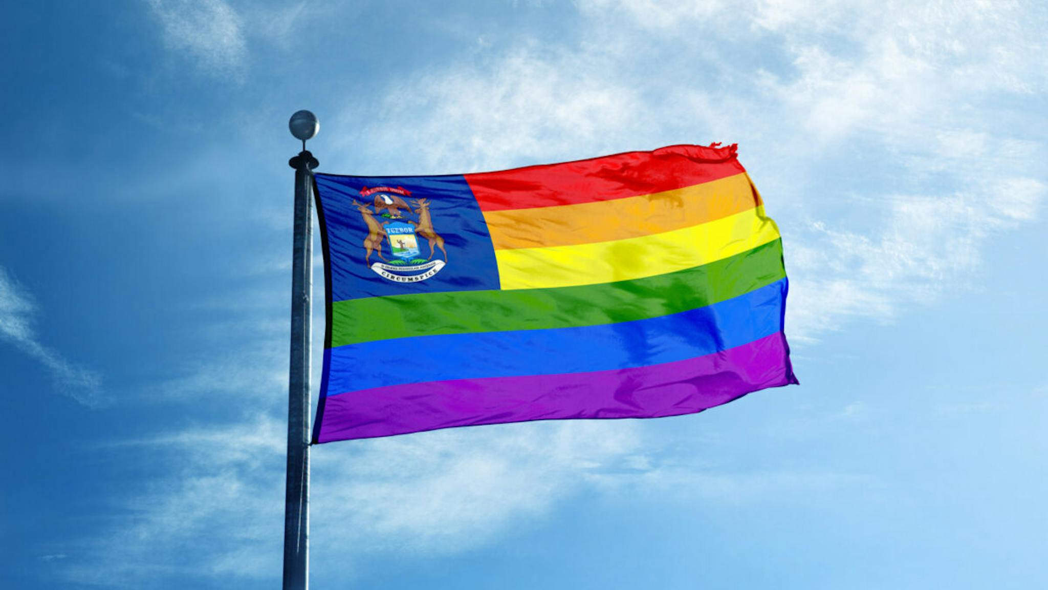 Michigan Pride Flag Michigan Rainbow flag on the mast