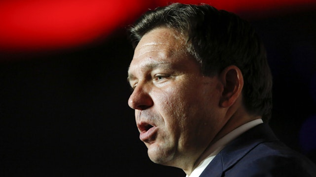 Ron DeSantis, governor of Florida, speaks during the 2022 Victory Dinner in Hollywood, Florida, US, on Saturday, July 23, 2022. Governor Ron DeSantis emerged as a top rival to former President Donald Trump in GOP primary contest should Trump decide to run again.