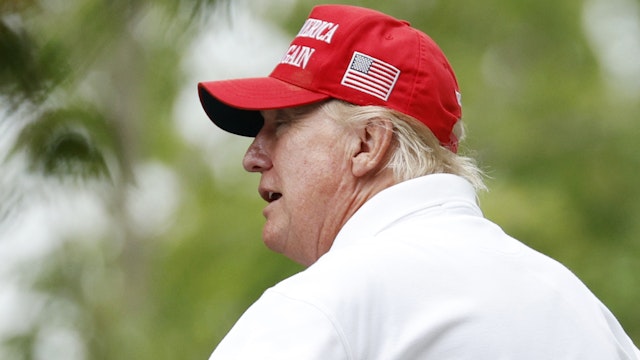 BEDMINSTER, NEW JERSEY - JULY 29: Former U.S. President Donald Trump waves after walking out of the clubhouse during day one of the LIV Golf Invitational - Bedminster at Trump National Golf Club Bedminster on July 29, 2022 in Bedminster, New Jersey.