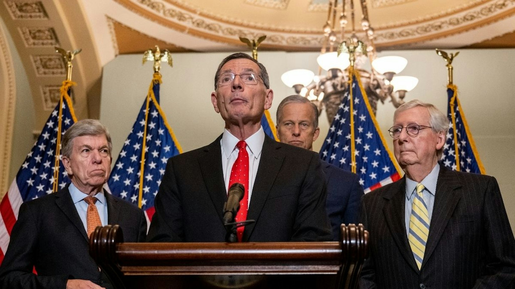 Sen. John Barrasso (R-WYO) speaks at a news conference after the Senate luncheons in the U.S. Capitol on June 22, 2022 in Washington, DC.