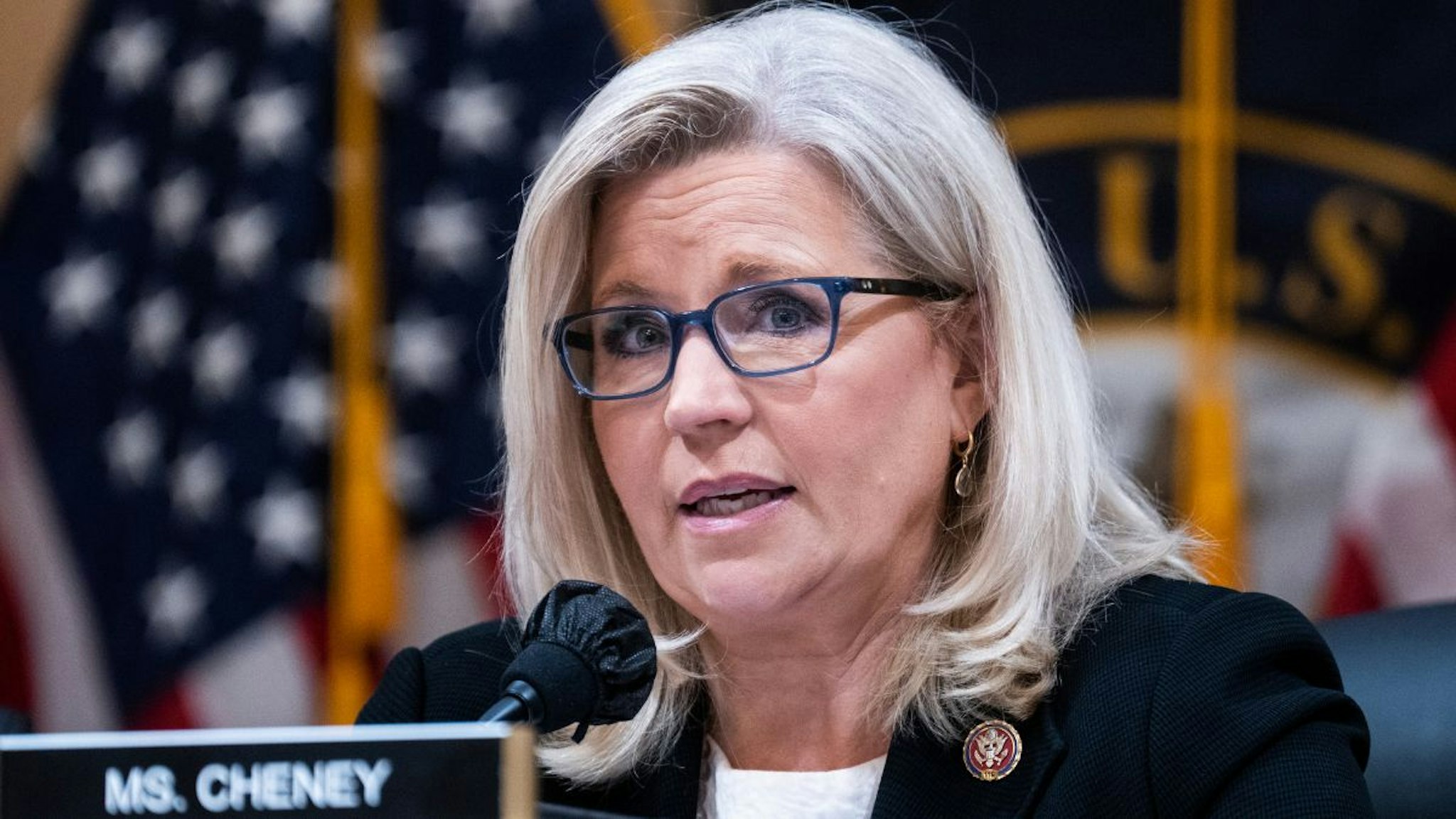 Vice chair Rep. Liz Cheney, R-Wyo., speaks during the Select Committee to Investigate the January 6th Attack on the United States Capitol hearing to present previously unseen material and hear witness testimony in Cannon Building, on Tuesday, July 12, 2022.
