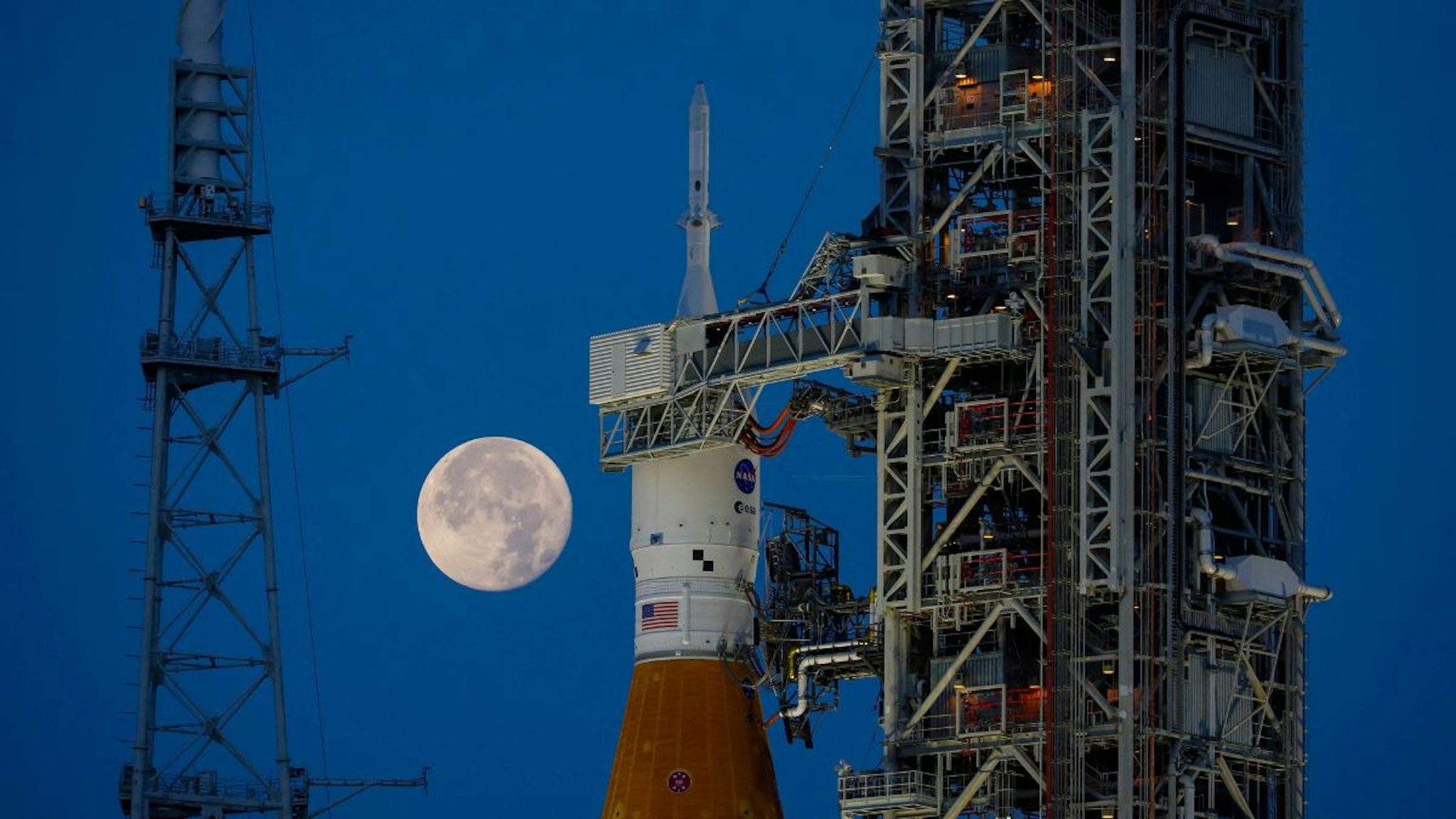 NASAs Artemis I Moon rocket sits at Launch Pad Complex 39B at Kennedy Space Center, in Cape Canaveral, Florida, on June 15, 2022.