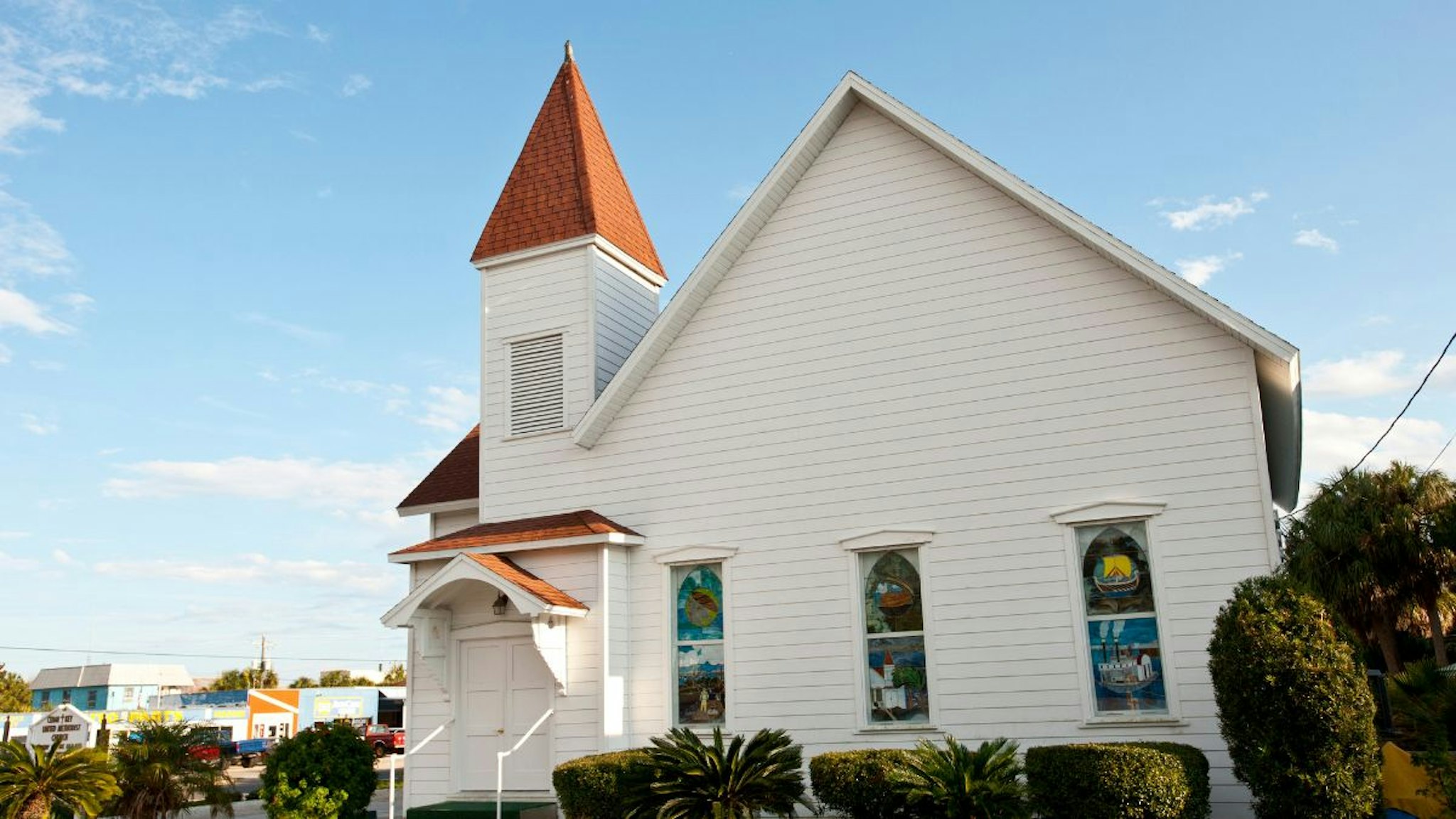 USA, Florida, Cedar Key, Cedar Key United Methodist Church, 1889, Example of Gothic Revival influence.