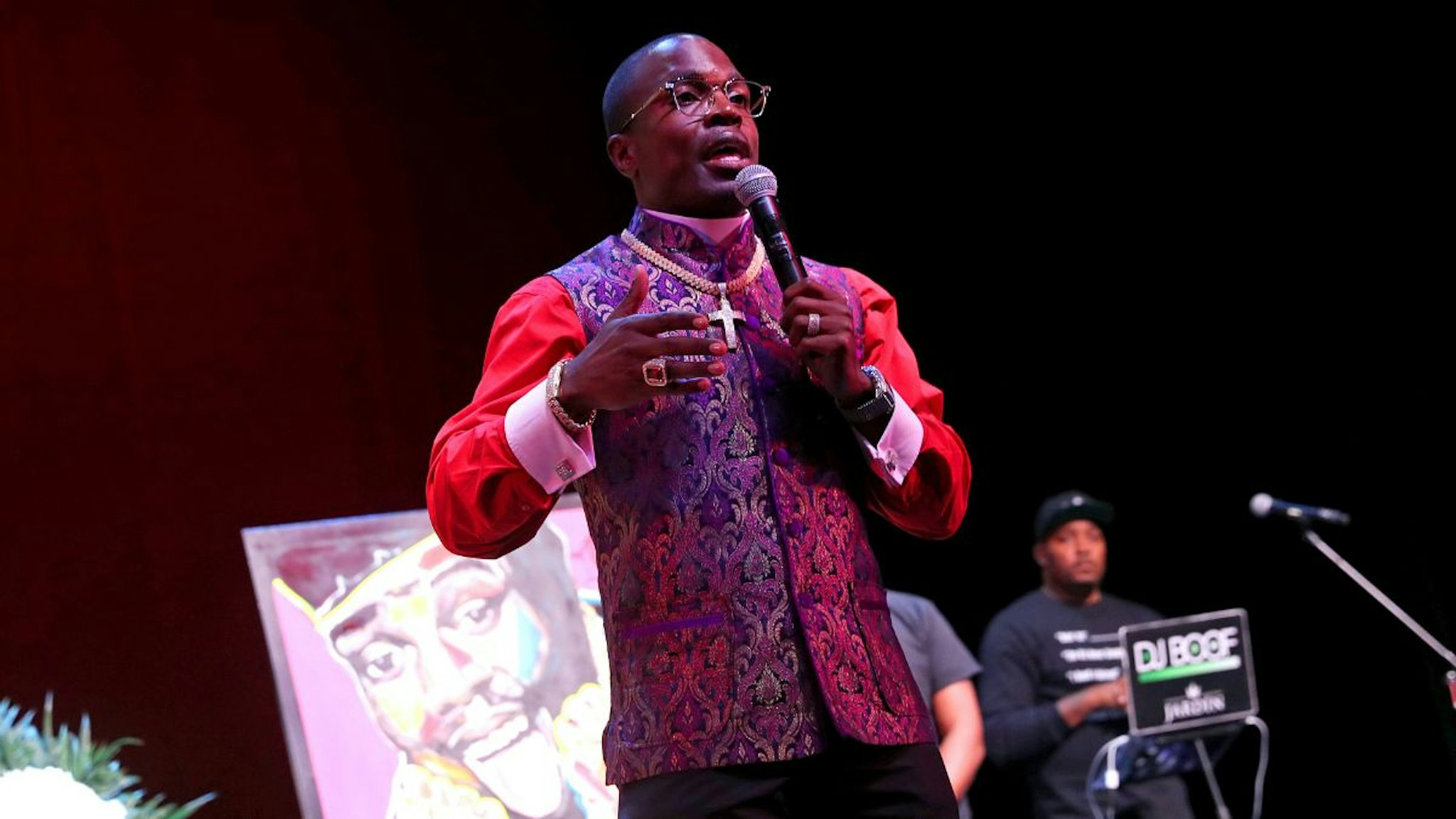 Bishop Lamor Miller Whitehead speaks during the celebration of life for Biz Markie at Patchogue Theatre for the Performing Arts on August 02, 2021 in Patchogue, New York.