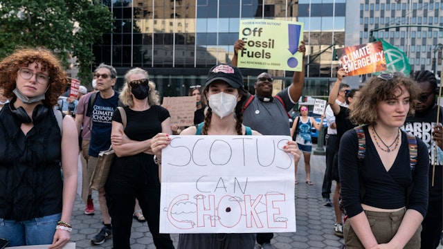 NEW YORK, UNITED STATES - 2022/06/30: Activists rallied on Foley Square organized by Extinction Rebellion climate group after Supreme Court decision against EPA (Environmental Protection Agency).