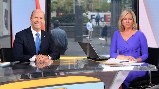 NEW YORK, NEW YORK - AUGUST 27: 2020 Democratic presidential candidate John Delaney (L) visits 'Outnumbered Overtime' with guest-anchor Shannon Bream (R) at FOX Studios on August 27, 2019 in New York City. (Photo by Noam Galai/Getty Images)