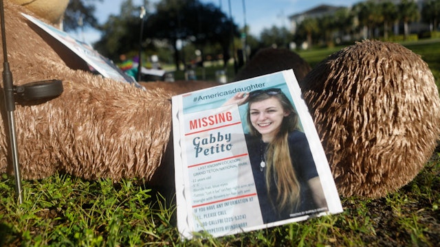 NORTH PORT, FL - SEPTEMBER 20: A makeshift memorial dedicated to missing woman Gabby Petito is located near City Hall on September 20, 2021 in North Port, Florida. A body has been found by authorities in Grand Teton National Park in Wyoming that fits the description of Petito, who went missing while on a cross-country trip with her boyfriend Brian Laundrie. (Photo by Octavio Jones/Getty Images)
