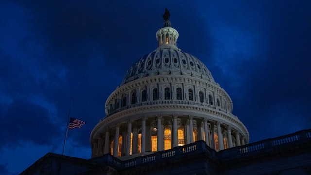 WASHINGTON, DC - AUGUST 06: The U.S. Capitol building is seen on the evening of August 6, 2022 in Washington, DC.The U.S. Senate plans to work through the night to vote on the Inflation Reduction Act, expected to conclude on Sunday, August 7th.
