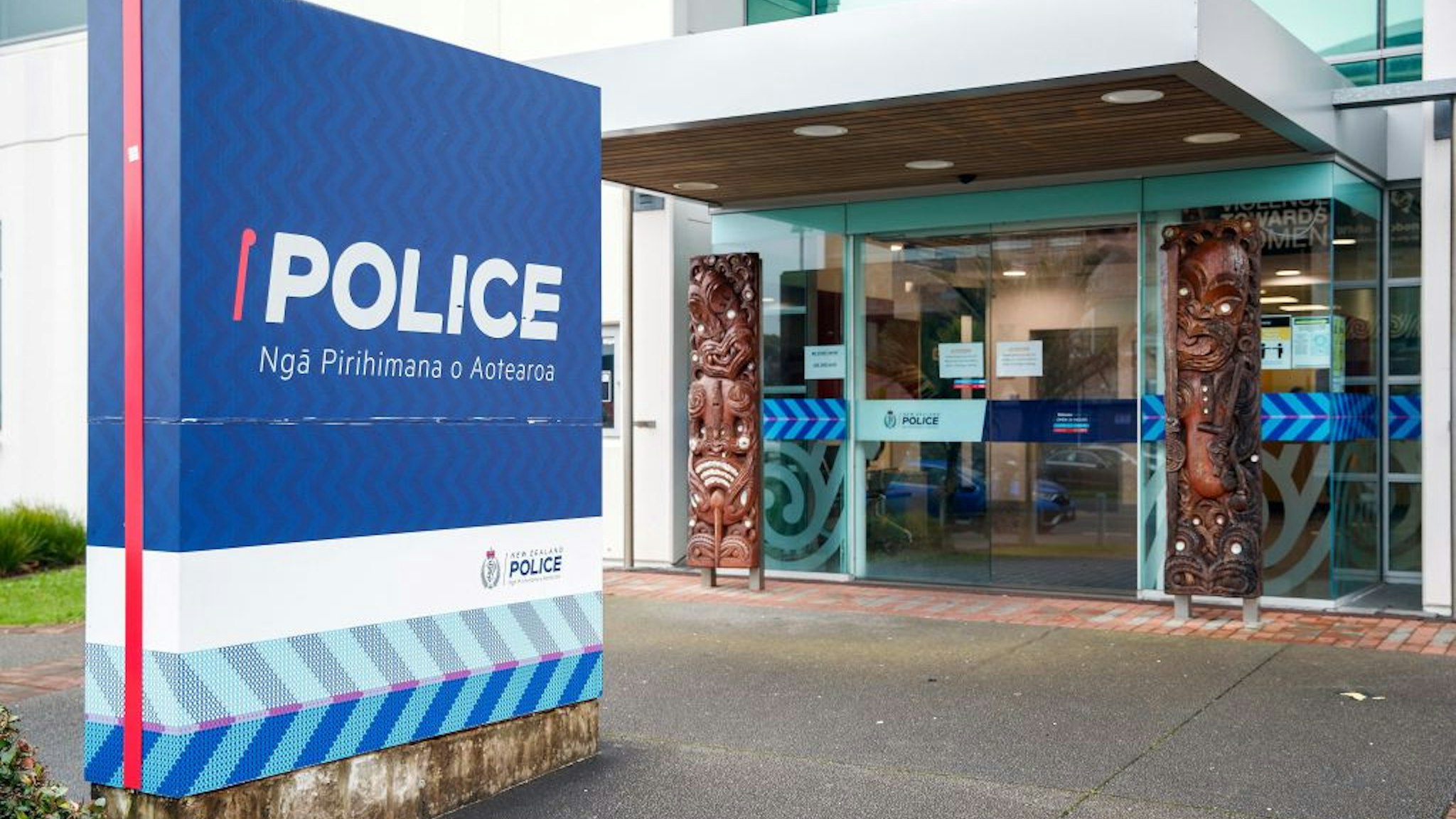 A general view shows the Counties Manukau police station that is leading an investigation after human remains were found in suitcases bought at an auction, in Auckland on August 19, 2022.