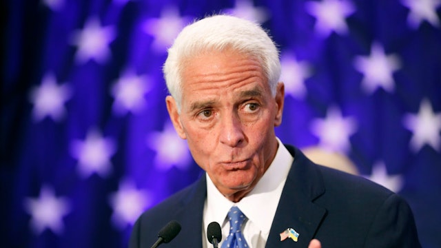 ST PETERSBURG, FL - AUGUST 23: Florida Gubernatorial candidate Rep. Charlie Crist (D-FL) gives a victory speech after defeating gubernatorial candidate, Commissioner of Agriculture Nikki Fried in the primary election at the Hilton St. Petersburg Bayfront on August 23, 2022 in St. Petersburg, Florida.Crist will face Florida Governor Ron DeSantis on November 8th in the general election. (Photo by Octavio Jones/Getty Images)