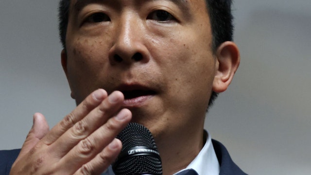 NEW YORK, NEW YORK - JUNE 13: Democratic mayoral candidate Andrew Yang speaks to voters during a campaign rally June 13, 2021 in New York, New York. Yang continued to campaign for his run for New York City mayor. Early voting for the June 22 primary election has started yesterday. (Photo by Alex Wong/Getty Images)