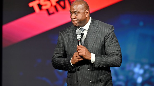 ALPHARETTA, GEORGIA - JUNE 24: Magic Johnson on stage during the TSP Live 2022 conference at The Hotel at Avalon on June 24, 2022 in Alpharetta, Georgia. (Photo by Derek White/Getty Images)