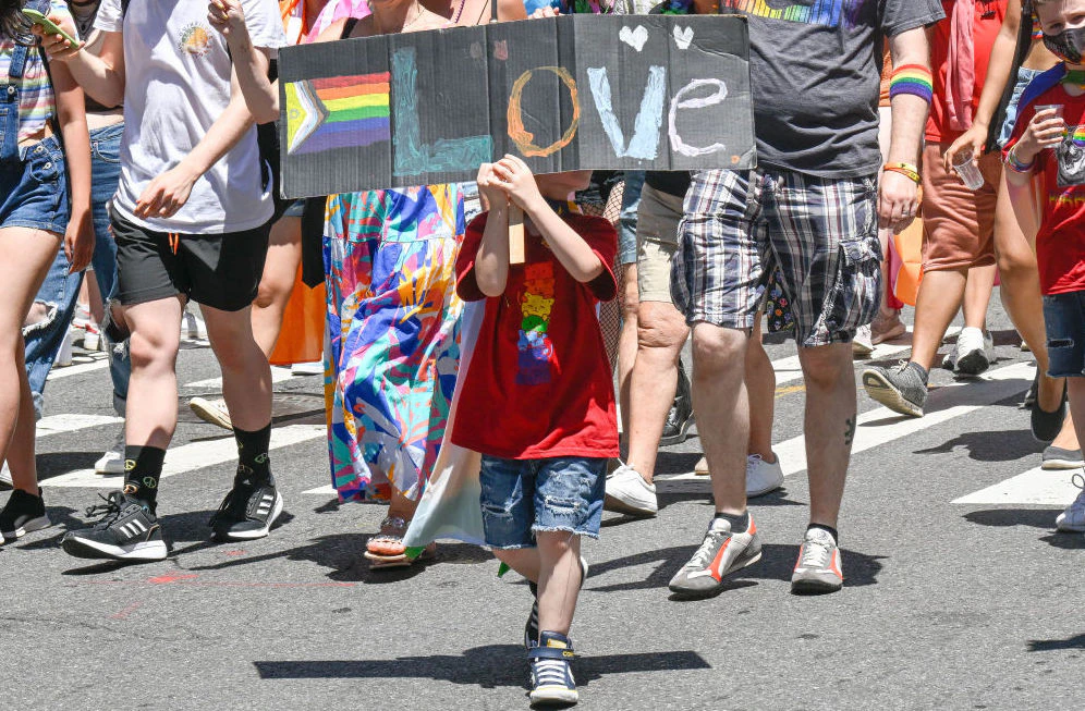 A child marches during the 2022 New York City Pride march on June 26, 2022 in New York City.