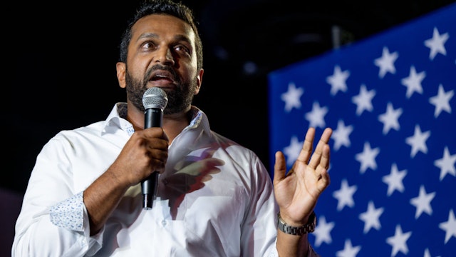 Kash Patel, a former chief of staff to then-acting Secretary of Defense Christopher Miller, speaks during a campaign event for Republican election candidates at the Whiskey Roads Restaurant & Bar on July 31, 2022 in Tucson, Arizona.