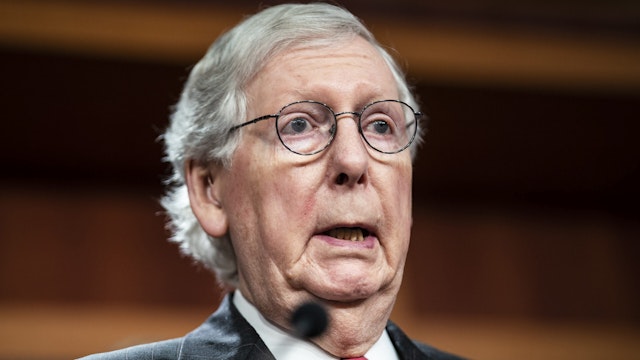 Washington, DC - August 2 : Senate Republican Leader Mitch McConnell, R-Ky., speaks during a press conference on Capitol Hill on Tuesday, Aug 02, 2022 in Washington, DC.