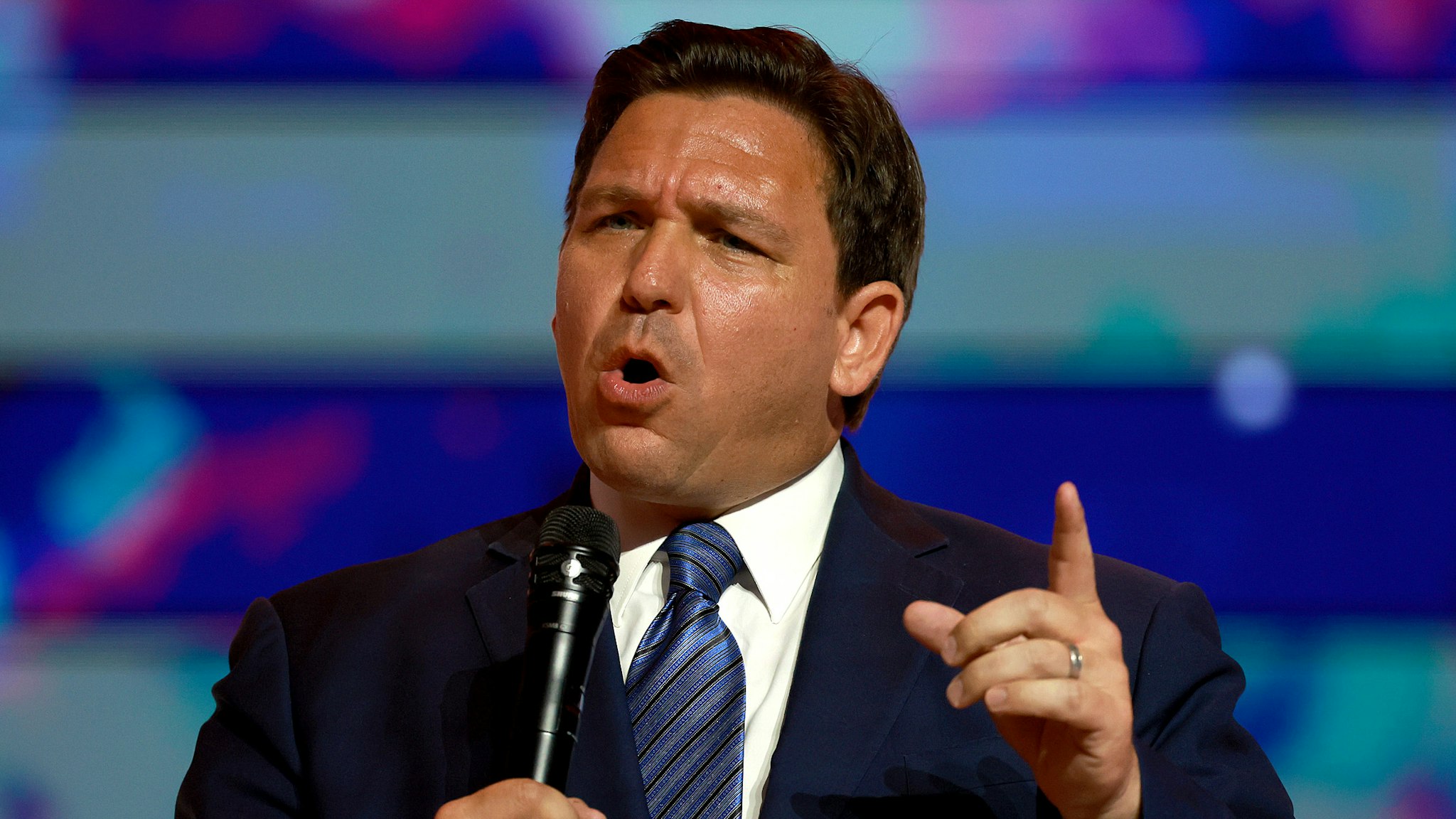 TAMPA, FLORIDA - JULY 22: Florida Gov. Ron DeSantis speaks during the Turning Point USA Student Action Summit held at the Tampa Convention Center on July 22, 2022 in Tampa, Florida. The event features student activism and leadership training, and a chance to participate in a series of networking events with political leaders.