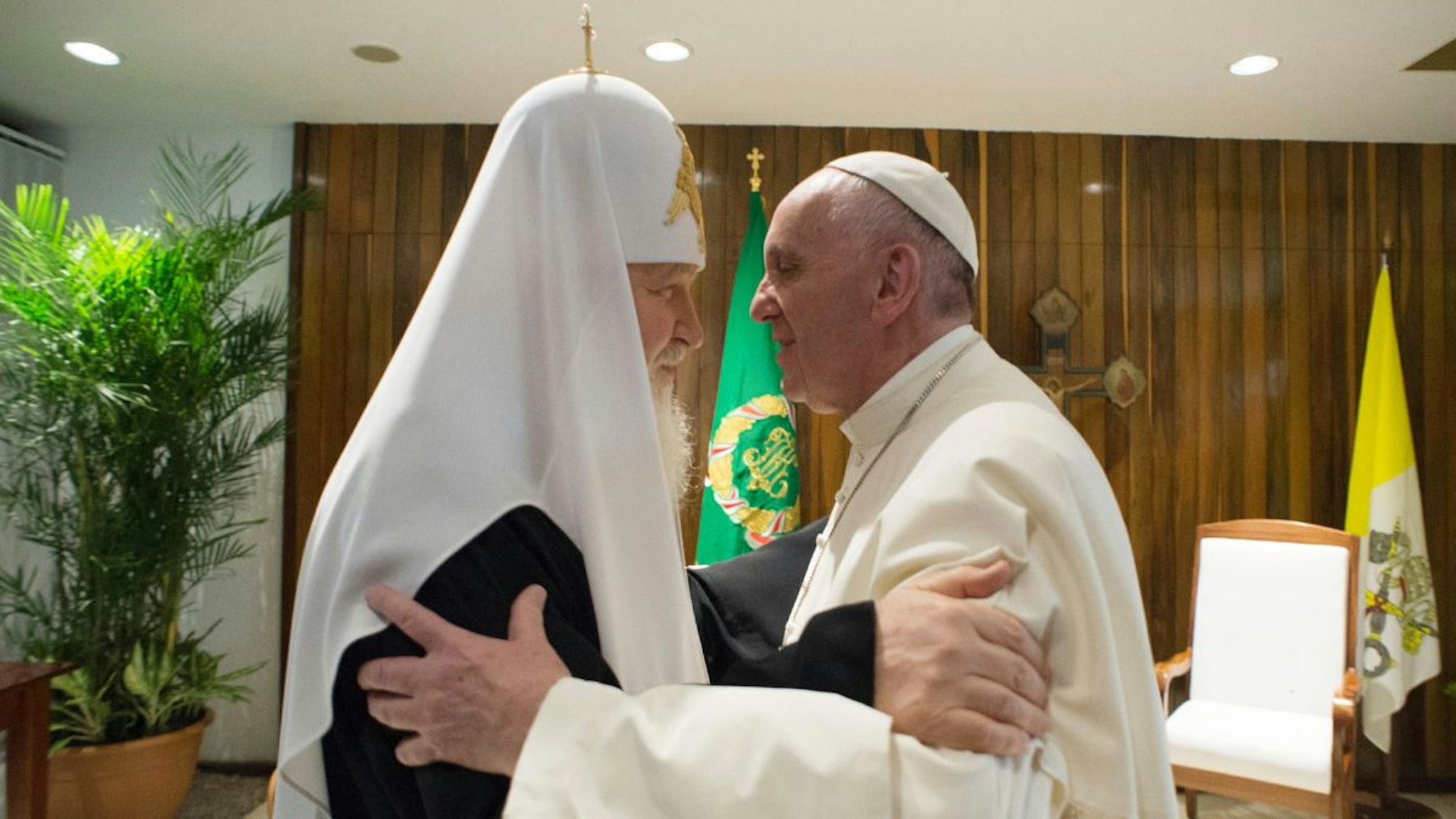 Rencontre historique du pape François et du patriarche orthodoxe Kirill à La Havane, Cuba le 12 février 2016.