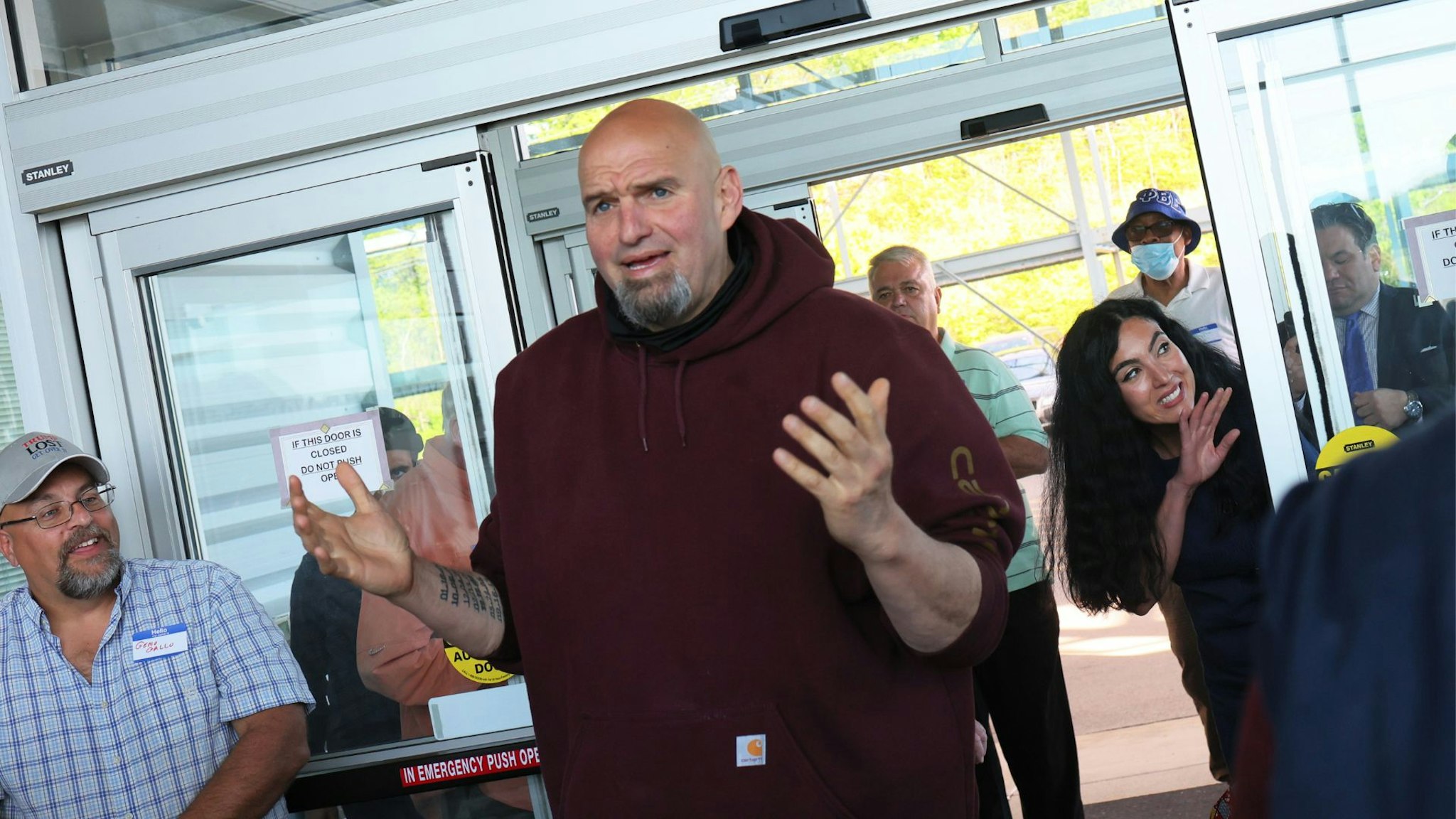 LEMONT FURNACE, PENNSYLVANIA - MAY 10: Pennsylvania Lt. Gov. John Fetterman arrives to campaign for U.S. Senate at a meet and greet at Joseph A. Hardy Connellsville Airport on May 10, 2022 in Lemont Furnace, Pennsylvania.