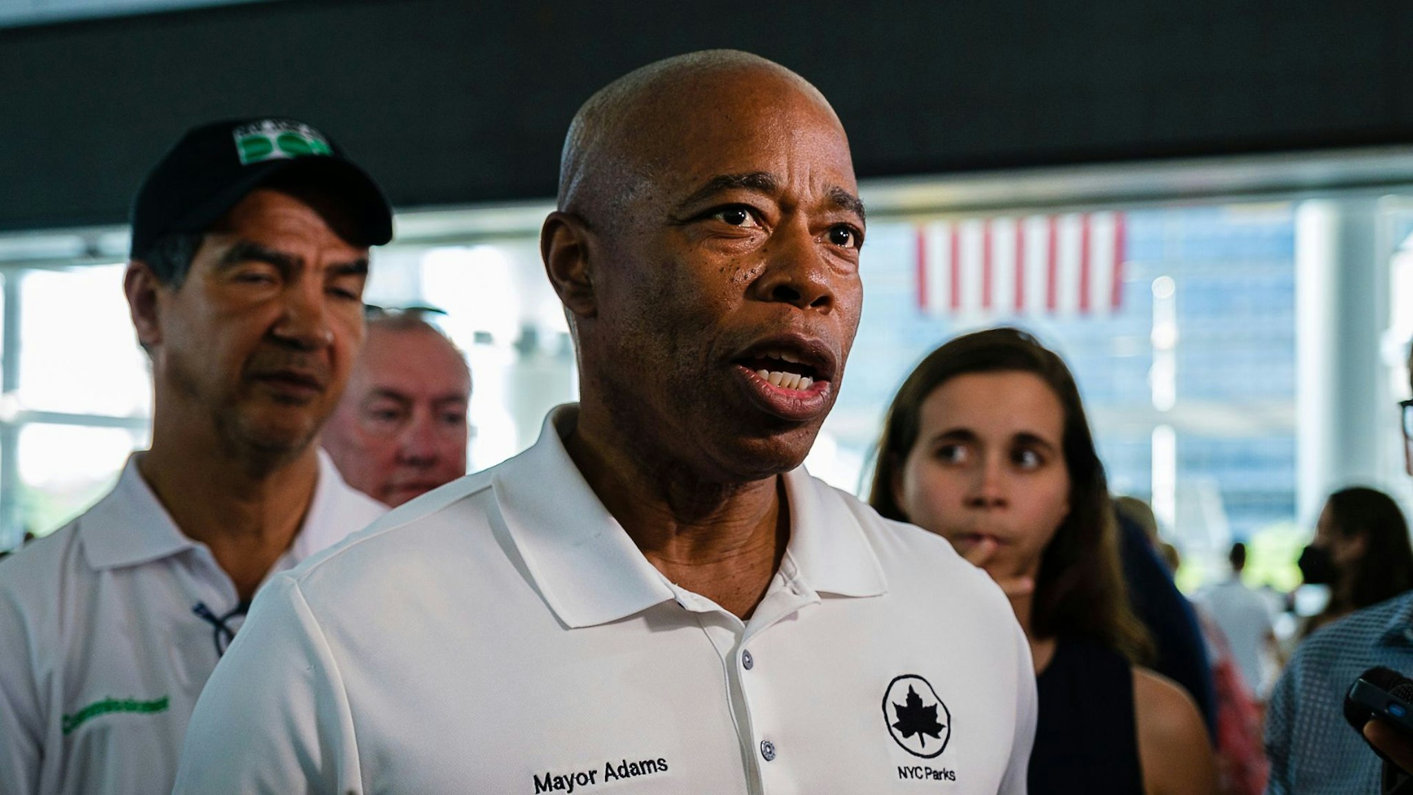 UNITED STATES -August 3: Mayor Eric Adams speaks with reporters at the Staten Island Ferry Terminal in Manhattan, Wednesday, Aug 3, 2022.