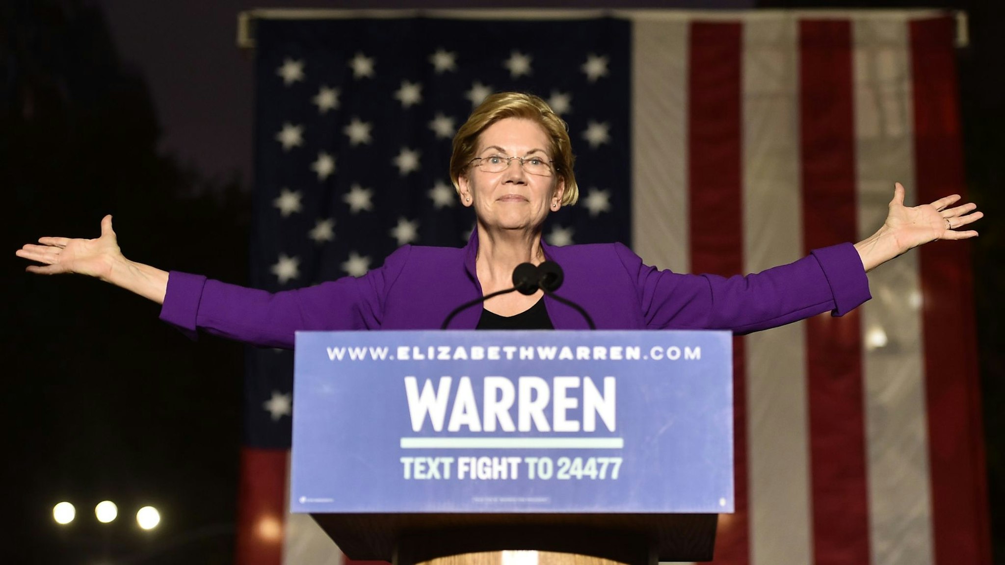 NEW YORK, NEW YORK - SEPTEMBER 16: 2020 Democratic presidential candidate Sen. Elizabeth Warren (D-MA) speaks during a rally in Washington Square Park on September 16, 2019 in New York City.