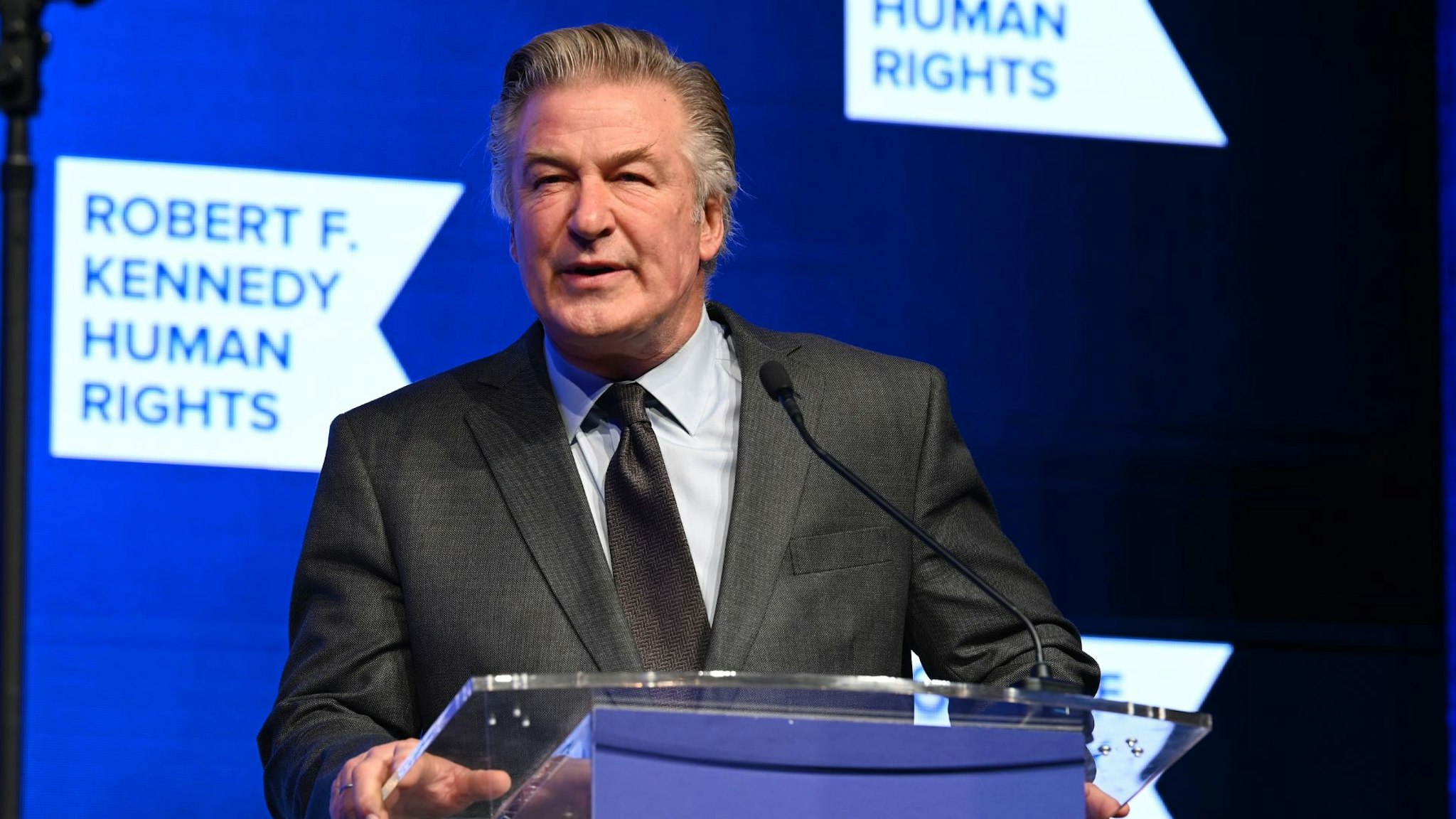 NEW YORK, NEW YORK - DECEMBER 09: Alec Baldwin speaks onstage during the 2021 Robert F. Kennedy Human Rights Ripple of Hope Award Gala on December 09, 2021 in New York City.
