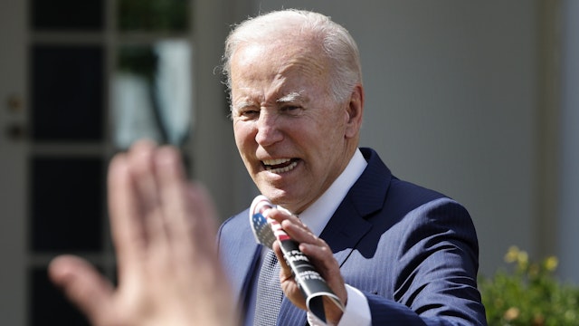 WASHINGTON, DC - SEPTEMBER 27: U.S. President Joe Biden says goodbye to guests following remarks in the Rose Garden at the White House on September 27, 2022 in Washington, DC. Biden's remarks "focused on lowering health care costs and protecting and strengthening Medicare and Social Security," according to the White House.