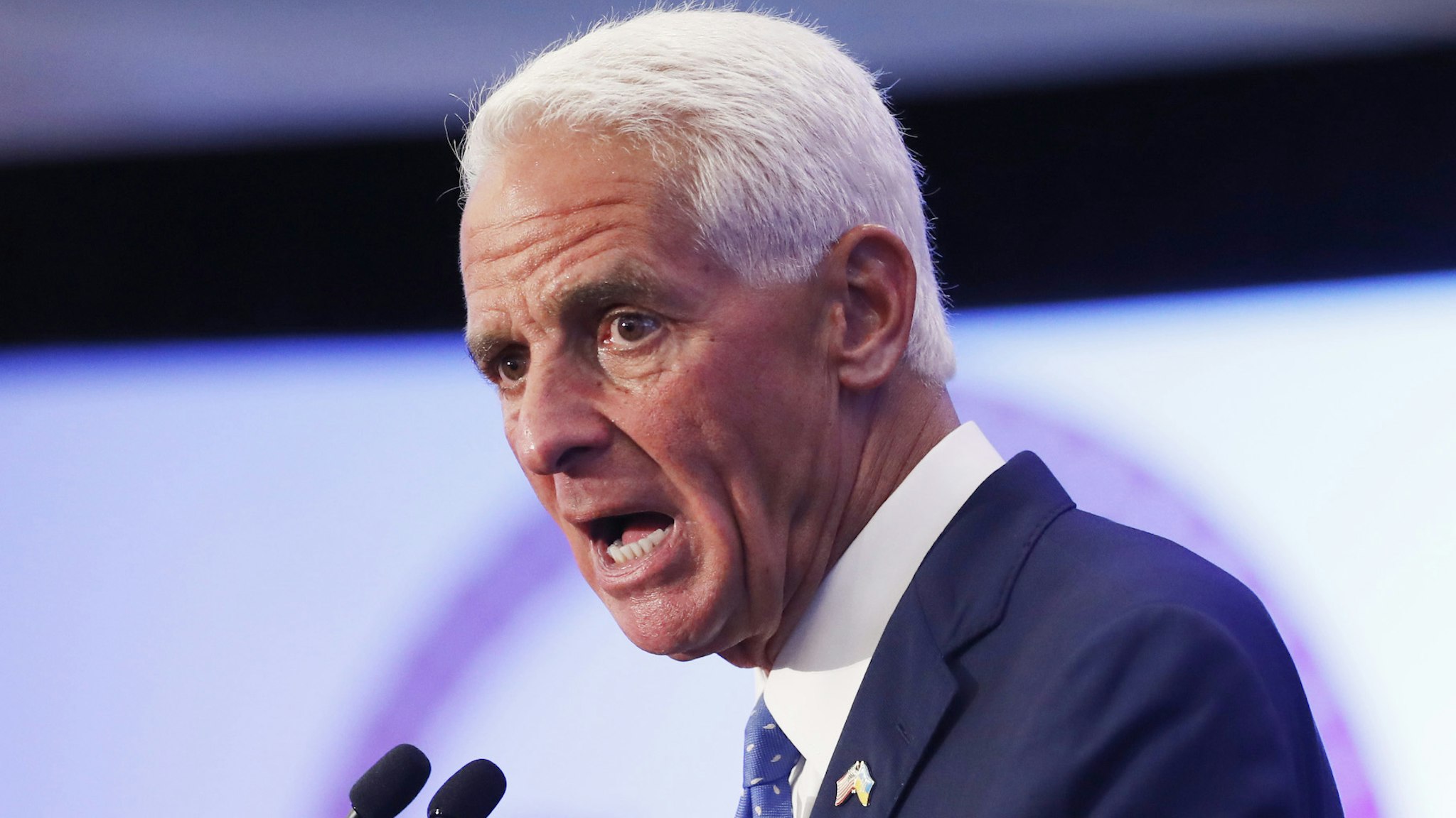 ST PETERSBURG, FL - AUGUST 23: Florida Gubernatorial candidate Rep. Charlie Crist (D-FL) gives a victory speech after defeating gubernatorial candidate, Commissioner of Agriculture Nikki Fried in the primary election at the Hilton St. Petersburg Bayfront on August 23, 2022 in St Petersburg, Florida.Crist will face Florida Governor Ron DeSantis on November 8th in the general election.