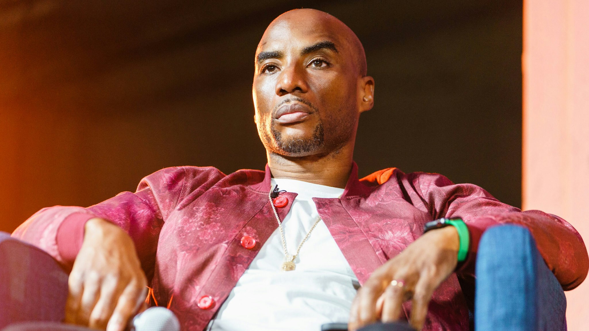 ATLANTA, GA - SEPTEMBER 09: Charlamagne tha God is seen during a campaign event and conversation with Stacey Abrams, 21 Savage, and Francys Johnson at The HBUC on September 9, 2022 in Atlanta, Georgia.