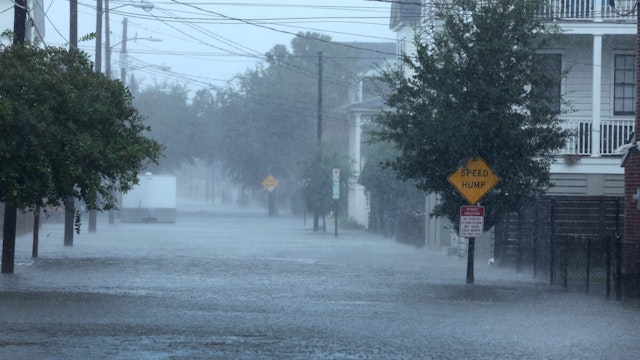 Rain from Hurricane Ian floods a street on September 30, 2022 in Charleston, South Carolina