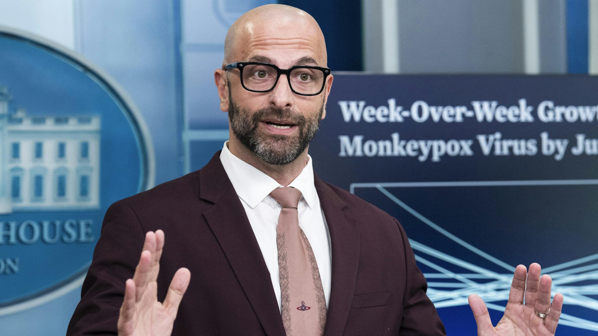 White House Monkeypox Briefing UNITED STATES - SEPTEMBER 7: Demetre Daskalakis, White House national monkeypox response deputy coordinator, speaks during the White House daily press briefing on Wednesday, September 7, 2022.